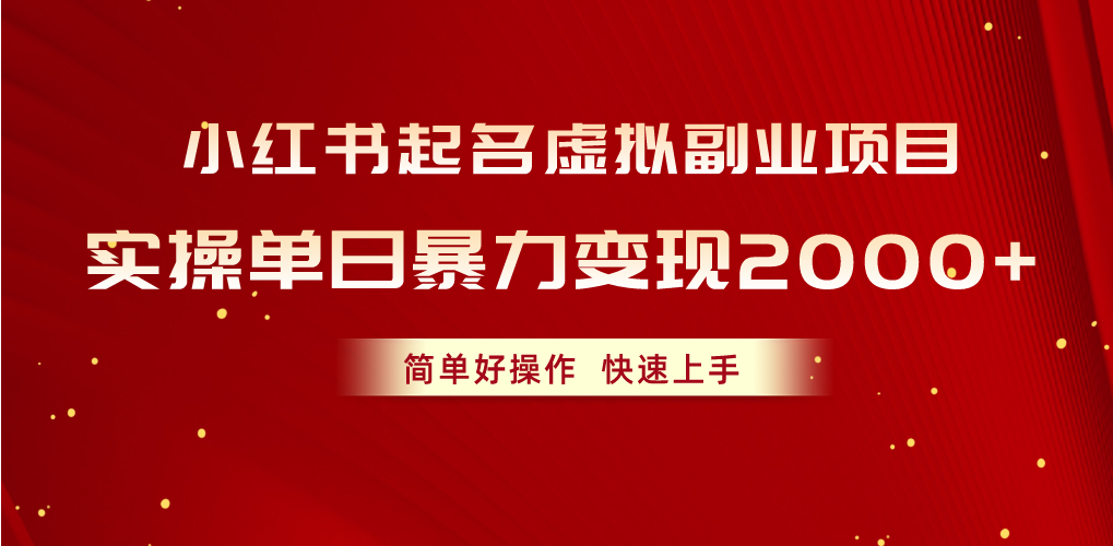 （10856期）小红书起名虚拟副业项目，实操单日暴力变现2000+，简单好操作，快速上手-青崖网创科技